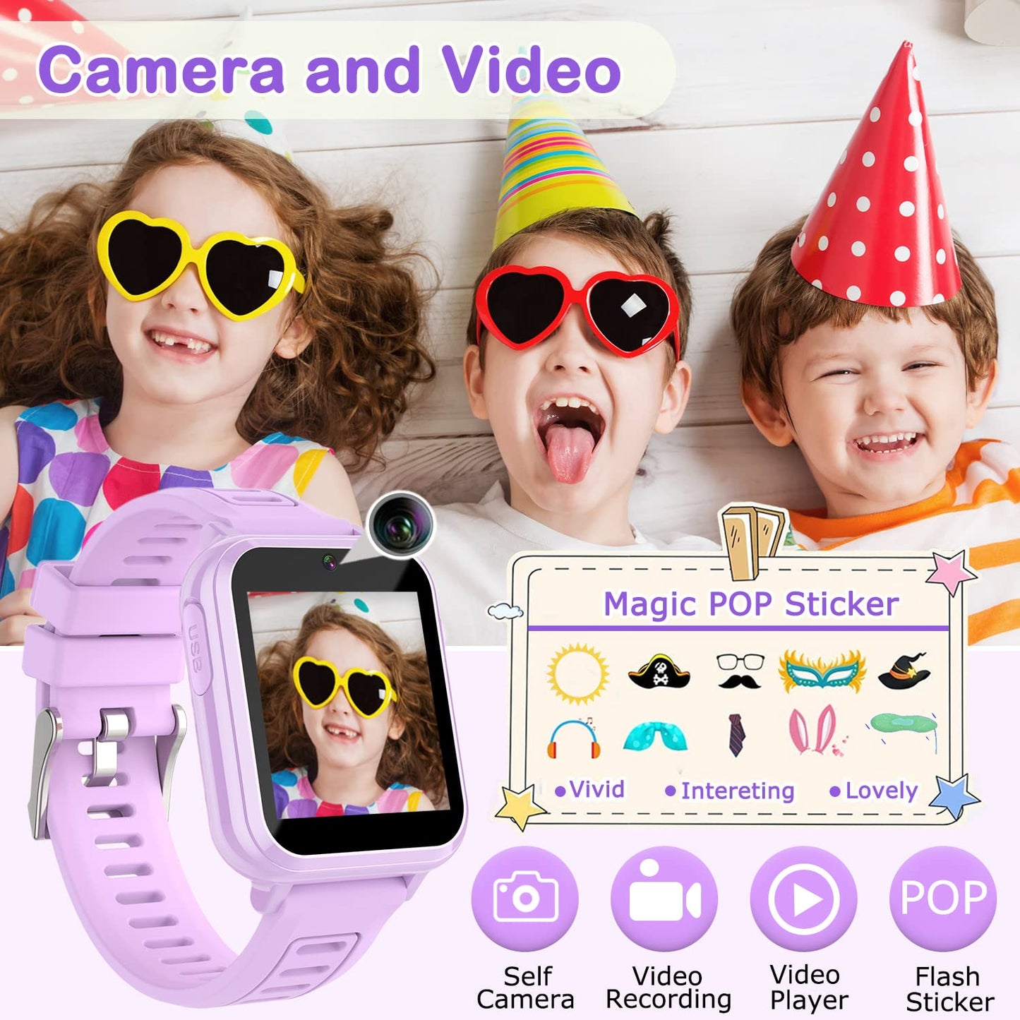 Cosjoype Kids Game Smart Watch for Kids with 39 Puzzle Games HD Touch Screen Camera Music Player Pedometer Alarm Clock Calculator Flashlight 12/24hr Kid Watch Gift for 4-12 Year Old Boys Toys for Kid