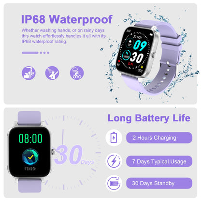 Smart Watch for Men Women Compatible with iPhone Samsung Android Phone 1.69 inch Full Touch Screen IP68 Waterproof Bluetooh Fitness Tracker Heart Rate/Sleep Monitor (Black)