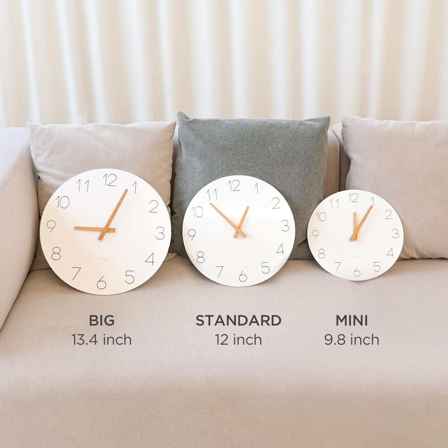 mooas Wooden Frame Flatwood Wall Clock,12" Non-Ticking Sweep Movement Decorative Battery Operated Wall Clock for Home Living Room Kitchen Bedroom Office School (Dark Brown)