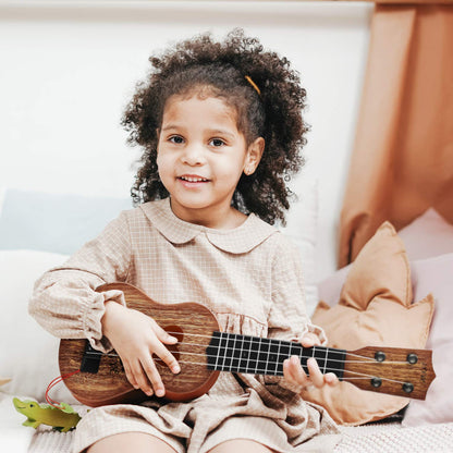 YEZI Classical Ukulele for Kids, Mini Toddler Guitar Toy with Pick, Educational Musical Instrument for Preschool Boys Girls, Early Learning Music Toy for Ages 3 4 5 6+ Years Old, Brown