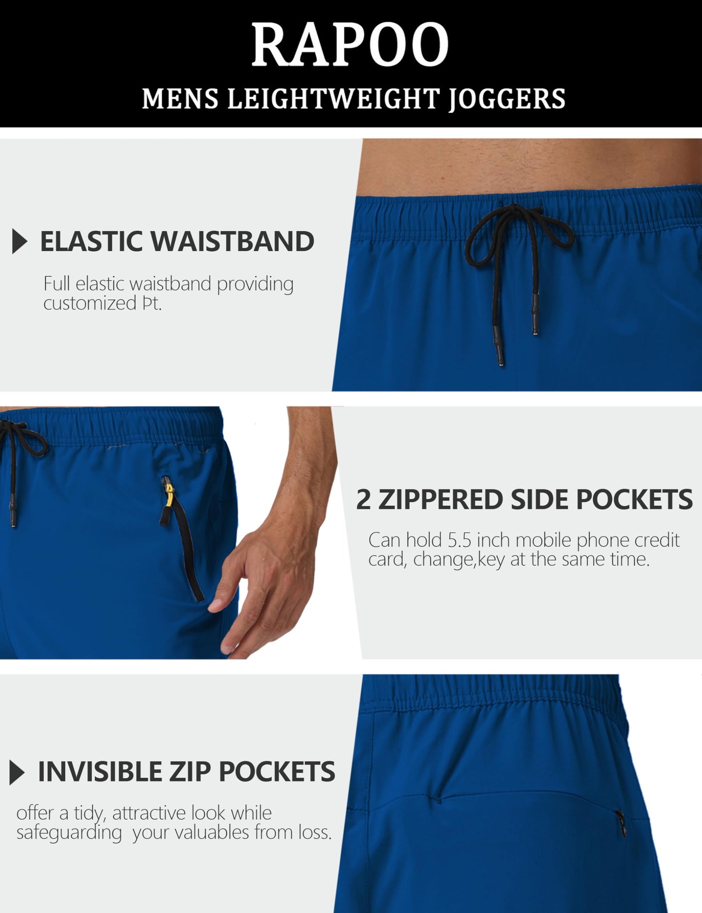 Rapoo Mens Lightweight Hiking Pants Quick Dry Stretch Joggers for Running Workout Casual
