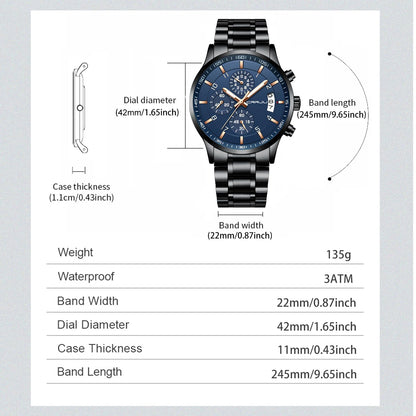 CRRJU Men's Fashion Stainless Steel Watches Date Waterproof Chronograph Wristwatches,Black Steel Band Waterproof Quartz Watch for Men