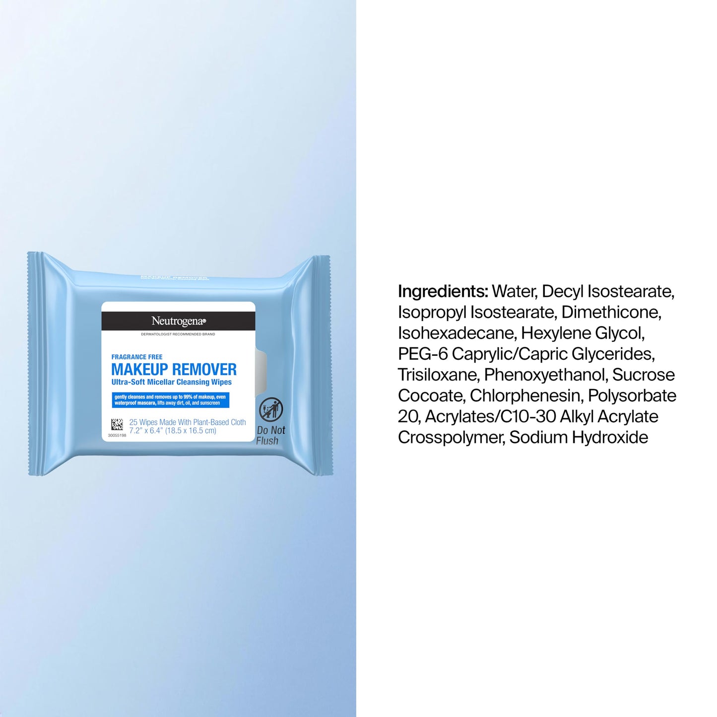 Neutrogena Makeup Remover Wipes for Face Daily Fragrance Free Gently Removes Oil Dirt and Waterproof Makeup in a Simple Fully Plant-Based Cloth, 2 pack of 25 ct