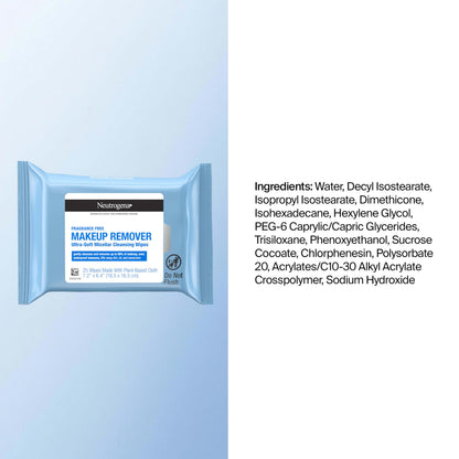 Neutrogena Makeup Remover Wipes for Face Daily Fragrance Free Gently Removes Oil Dirt and Waterproof Makeup in a Simple Fully Plant-Based Cloth, 2 pack of 25 ct