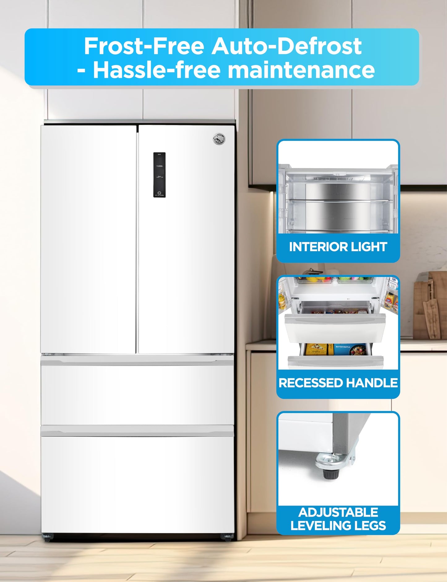 Commercial Cool 20 Cu. Ft. Top Mount Refrigerator with Freezer, 2-Door Refrigerator with Top Freezer and Adjustable Temperature Control, Ice Maker Ready, Energy Star Certified, Stainless Look