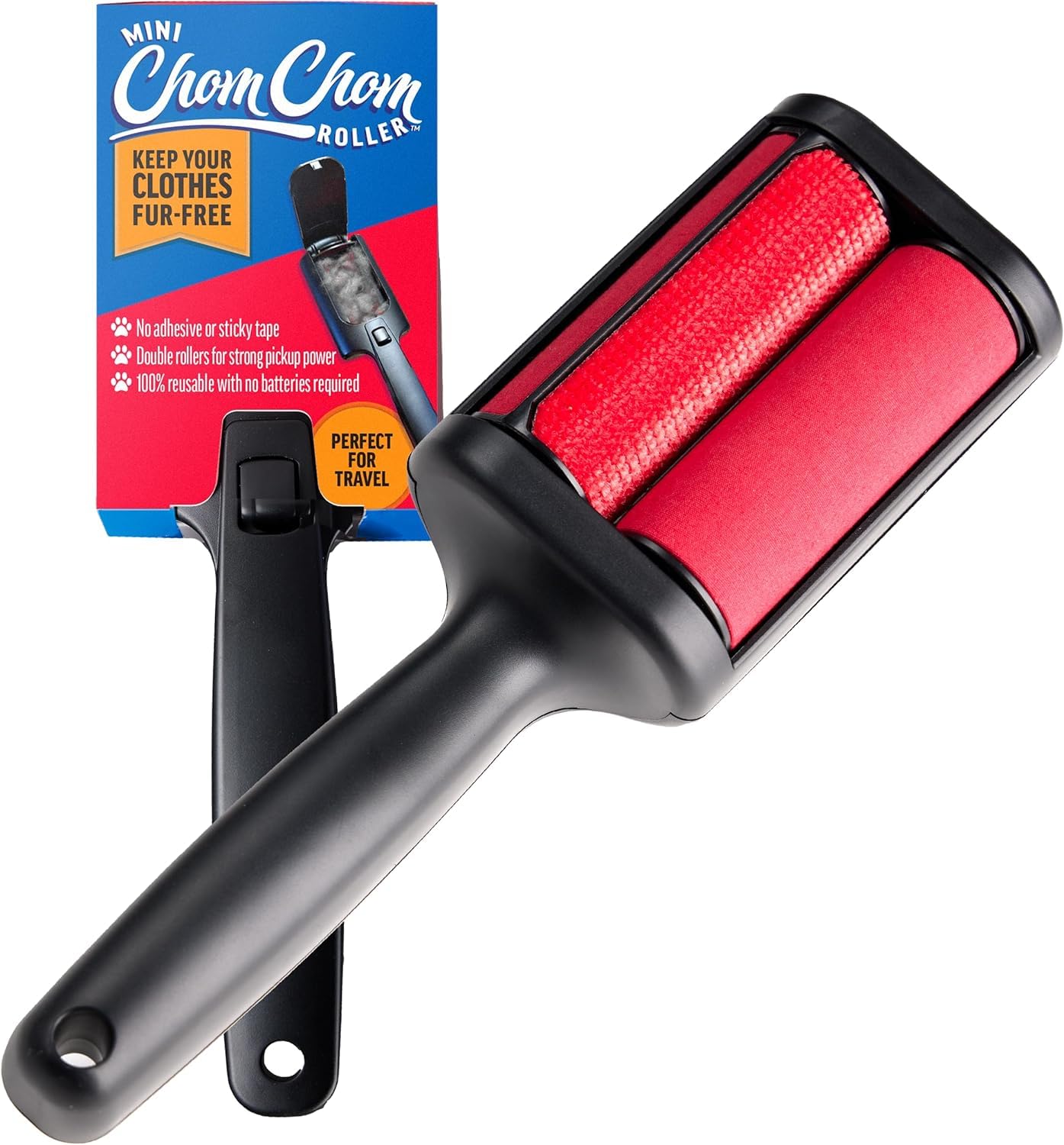 ChomChom Roller Pet Hair Remover – Original Size Reusable Lint Roller for Cat & Dog Hair on Furniture, Couch, Carpet, Car, Rugs & Bedding – Portable, Eco-Friendly (Black)