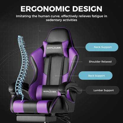 GTPLAYER Gaming Chair, Computer Chair with Footrest and Lumbar Support, Height Adjustable Game Chair with 360°-Swivel Seat and Headrest and for Office or Gaming (Pearl White)
