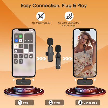 MAYBESTA Wireless Mini Microphone for iPhone, Android Phone - 2 Pack Lavalier Lapel Mic for Audio Video Recording - Clip on Content Creator Microphones for YouTube Tiktok Podcast Vlogging