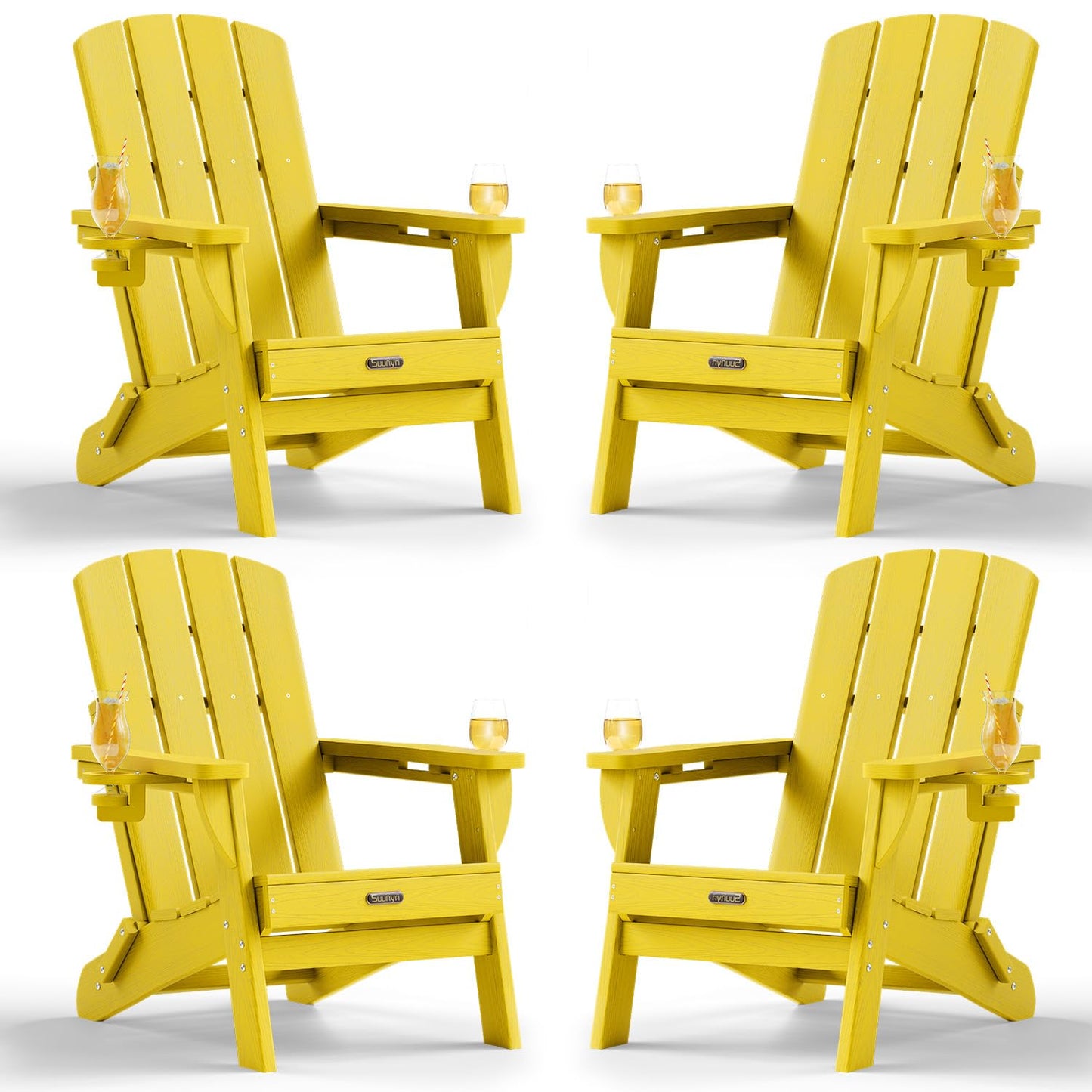 Folding Adirondack Chair, HDPE Adirondack Chairs with 2 Cup Holder, Plastic All-Weather Fire Pit Chairs, Outdoor Lawn Chair for Patio Garden (Grey)