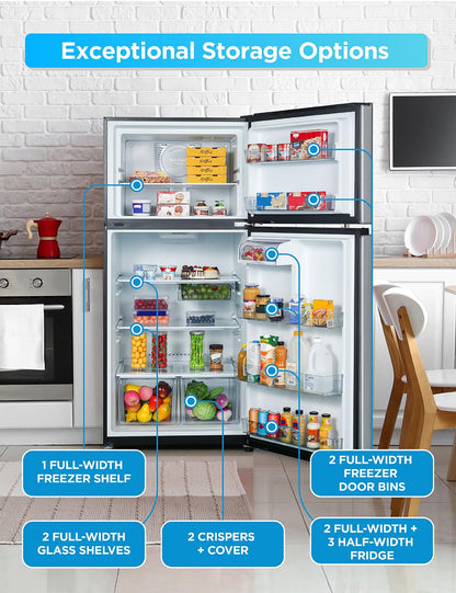 Commercial Cool 20 Cu. Ft. Top Mount Refrigerator with Freezer, 2-Door Refrigerator with Top Freezer and Adjustable Temperature Control, Ice Maker Ready, Energy Star Certified, Stainless Look