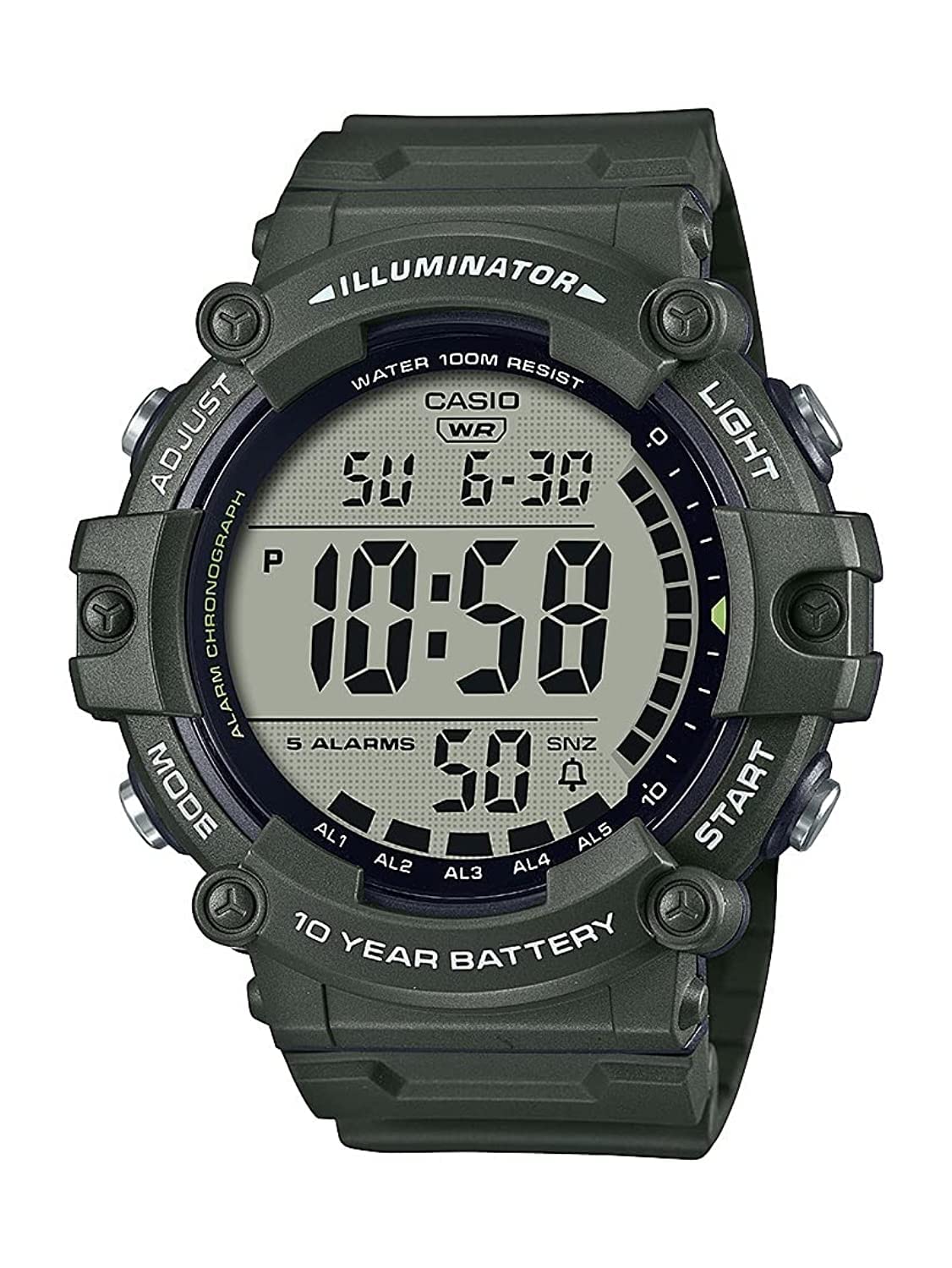 Casio Illuminator AE1500WH Series | 10-Year Battery | LED Backlight | 5-Alarms | 1/100 Sec Stopwatch | Men's Digital Watch