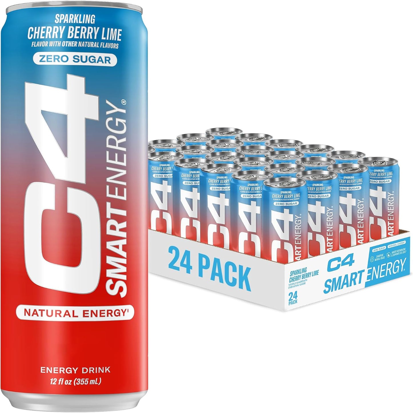 C4 Smart Energy Drinks Variety Pack, Sugar Free Performance Fuel & Nootropic Brain Booster, Coffee Substitute or Alternative, 4 Flavor Berry Breeze Variety (Pack of 24)