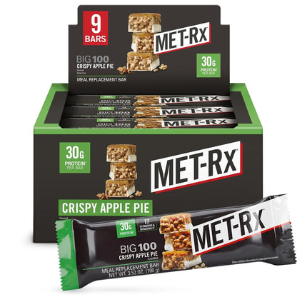 MET-Rx Big 100 Protein Bar, Meal Replacement Bar, 30G Protein, Salted Caramel Brownie Crunch, 9 Count, 3.52 Oz.(Packaging may vary)