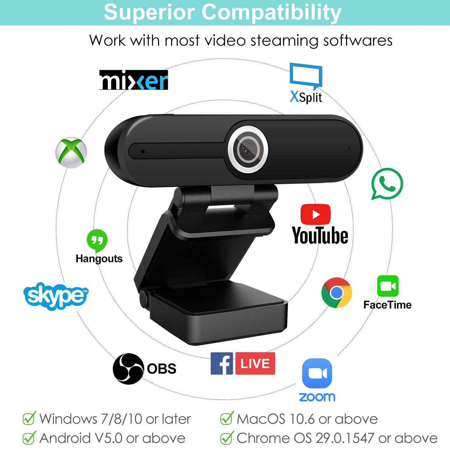 ToLuLu Streaming Webcam 2K 50FPS Web Cam, LED RGB Webcam with Microphone and Light, Autofocus Computer Camera with Cover and Tripod, Plug-Play USB Web cam for PC Desktop/MacBook Gaming Video Calling