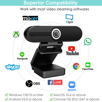 ToLuLu Streaming Webcam 2K 50FPS Web Cam, LED RGB Webcam with Microphone and Light, Autofocus Computer Camera with Cover and Tripod, Plug-Play USB Web cam for PC Desktop/MacBook Gaming Video Calling