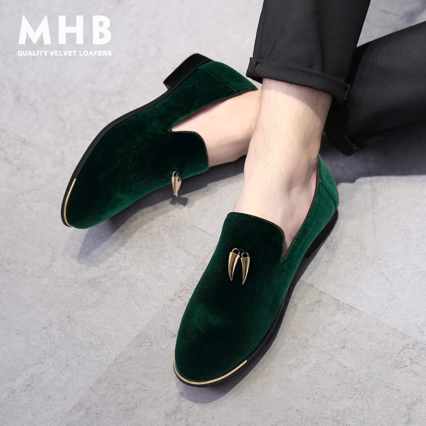 MHB Men's Multiple Colors Velvet Loafer Slip-on Tuxedo Dress Shoes Glitter Suede Smoking Slipper