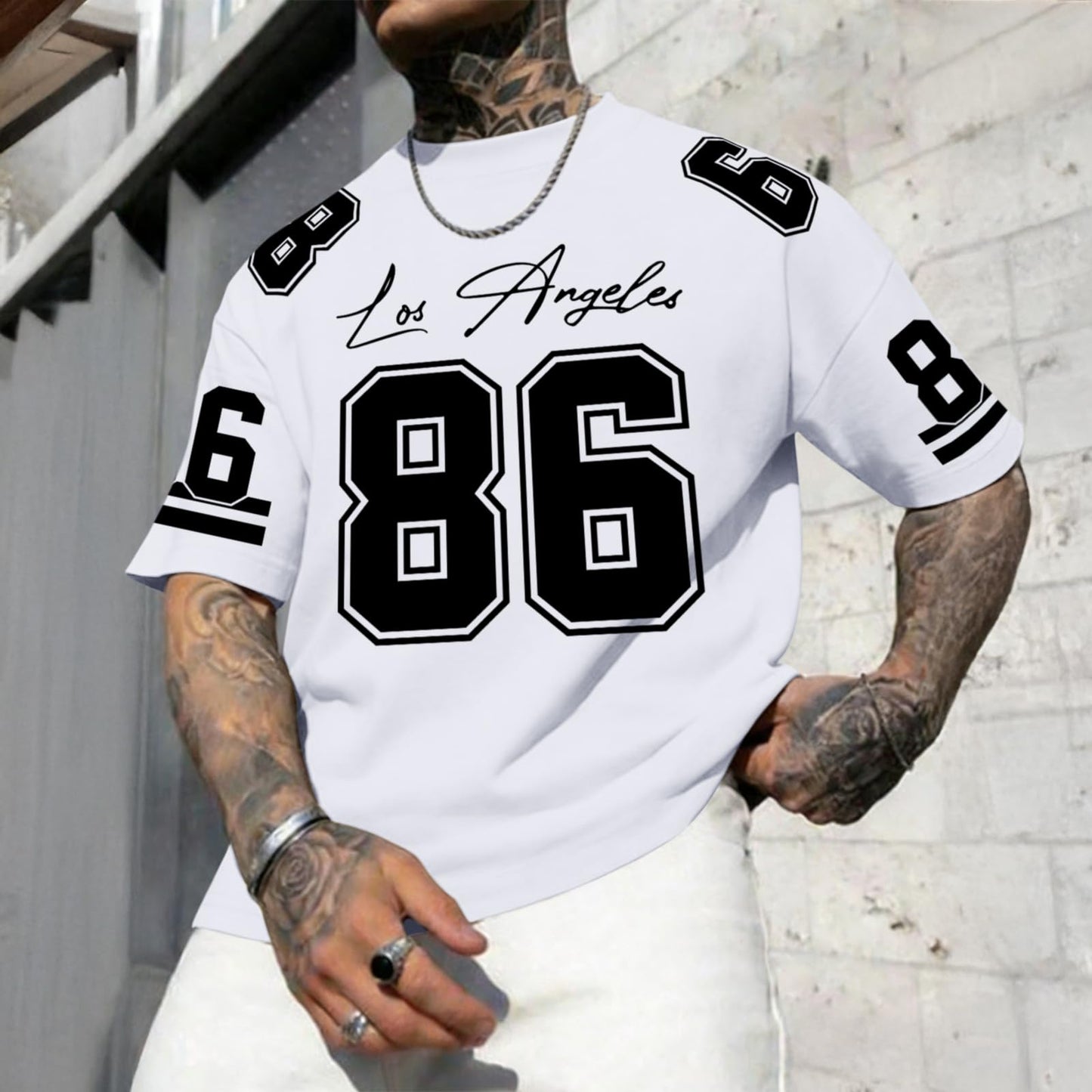 Graphic Tees Men Oversized Streetwear Tshirts for Men Number Los Angeles Print Jerseys Shirt Casual Tee Top