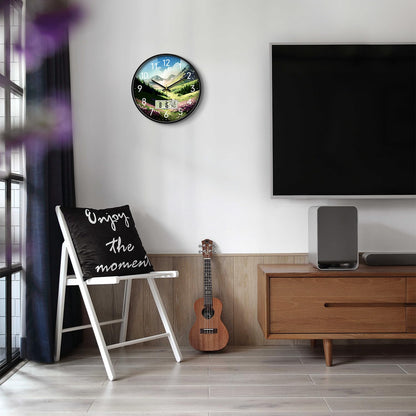 Wilderness Sunset Wall Clock, 12 Inch Silent Non-Ticking Battery Operated Analog Clock with LCD Date Day Temp Display, Decorative for Living Room, Bedroom, Kitchen, Office, Farmhouse, Cabin