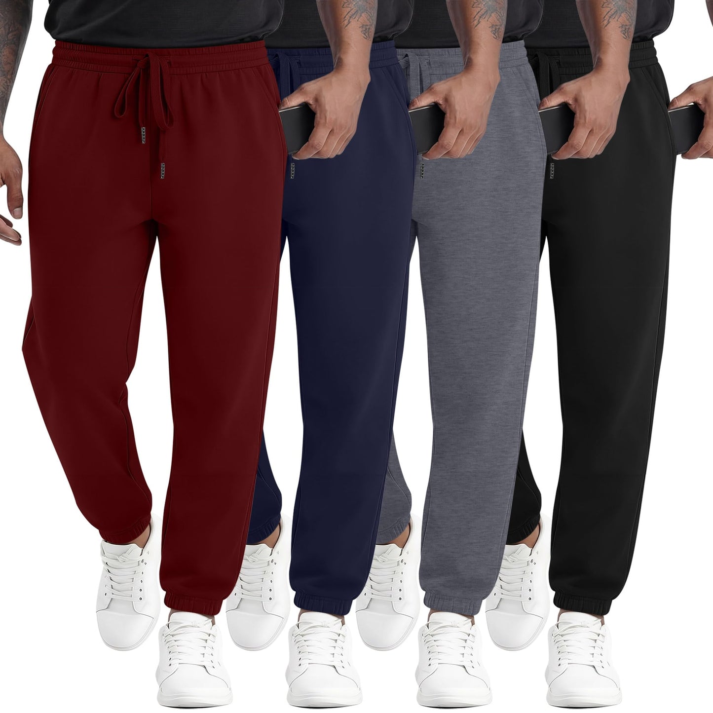 August Alley 4 Pack Mens Athletic Joggers Gym Workout Running Sweatpants Lounge Drawstring Track Sweat Pants with Pockets