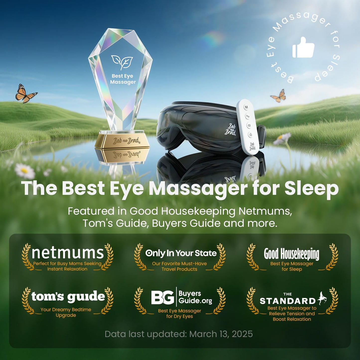 BOB AND BRAD Eye Massager with Heat FSA Eligible HSA, Birthday Gifts for Women Men Mom EyeOasis 2 Heated Eye Mask for Migraines with Music, Smart Migraine Massager for Dry Eyes Relief & Improve Sleep