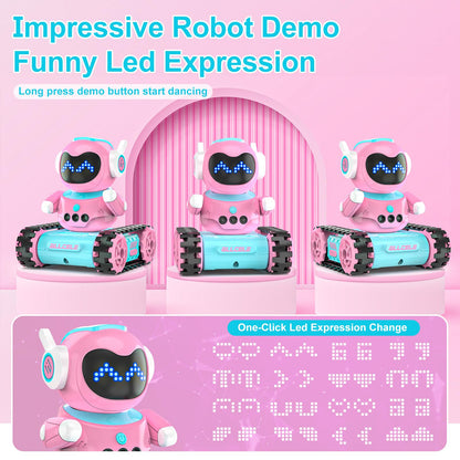ALLCELE Girls Robot Toy, Rechargeable RC Robot for Kids, Remote Control Toy with Music and LED Eyes, Gift for Children Age 3 Years and Up - Pink