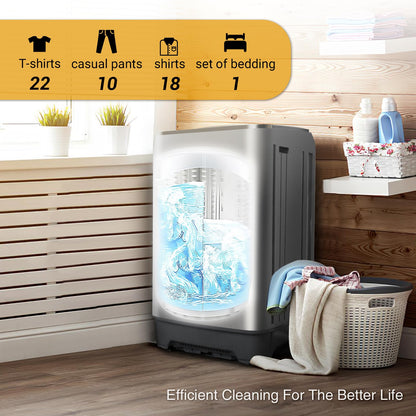 Portable Washing Machine, 17.7lbs Full-Automatic Small Washing Machine for Apartment, 10 Wash Programs with Drain Hose Dorm Size Portable Washer for RV, Home, College, Grey