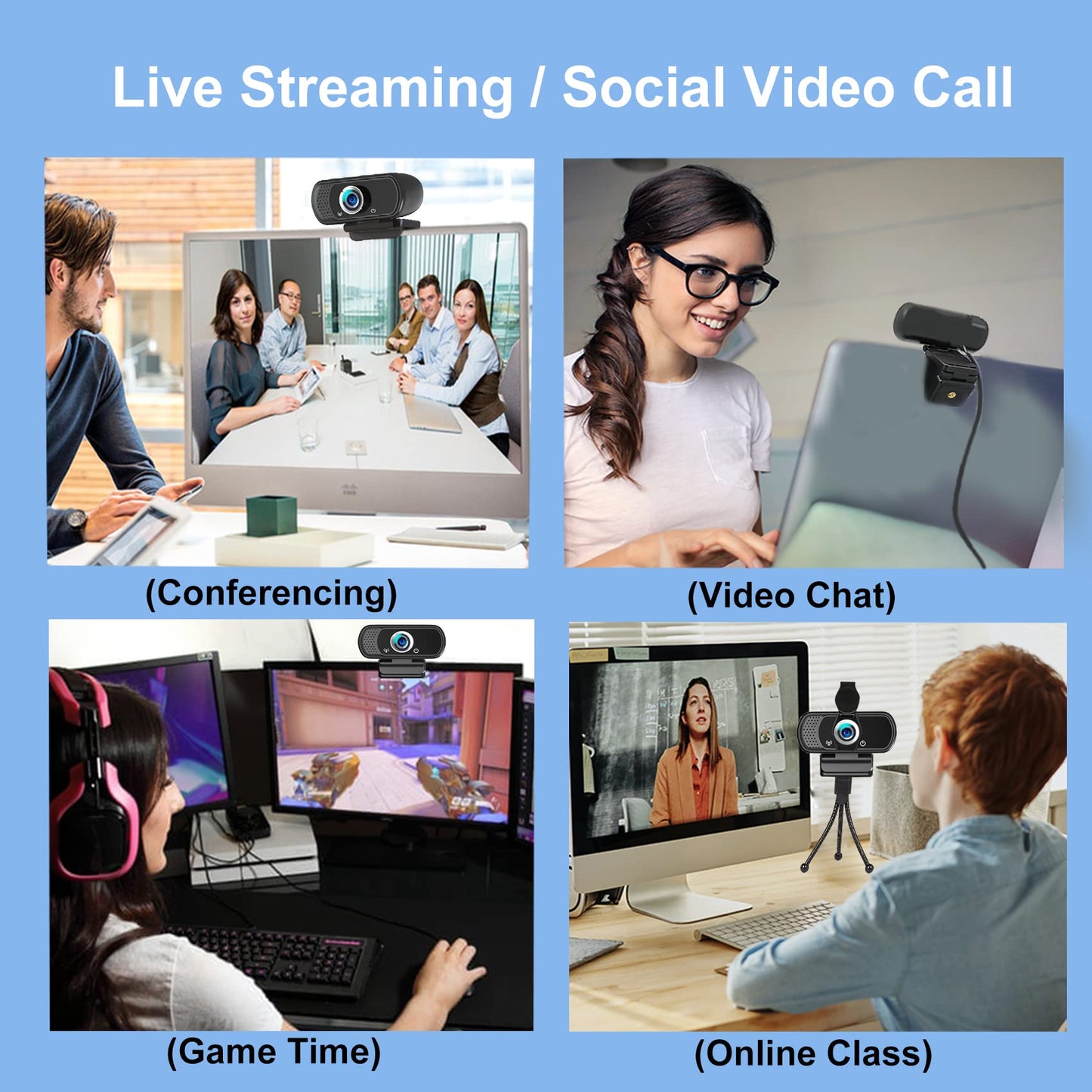 2K Webcam for PC with Microphone/Ring Light,USB C Computer Camera | Webcam with RGB/White Light/Cover,Autofocus,65°FOV, PC Web Camera for Desktop Computer Video Meeting/Gaming Streaming