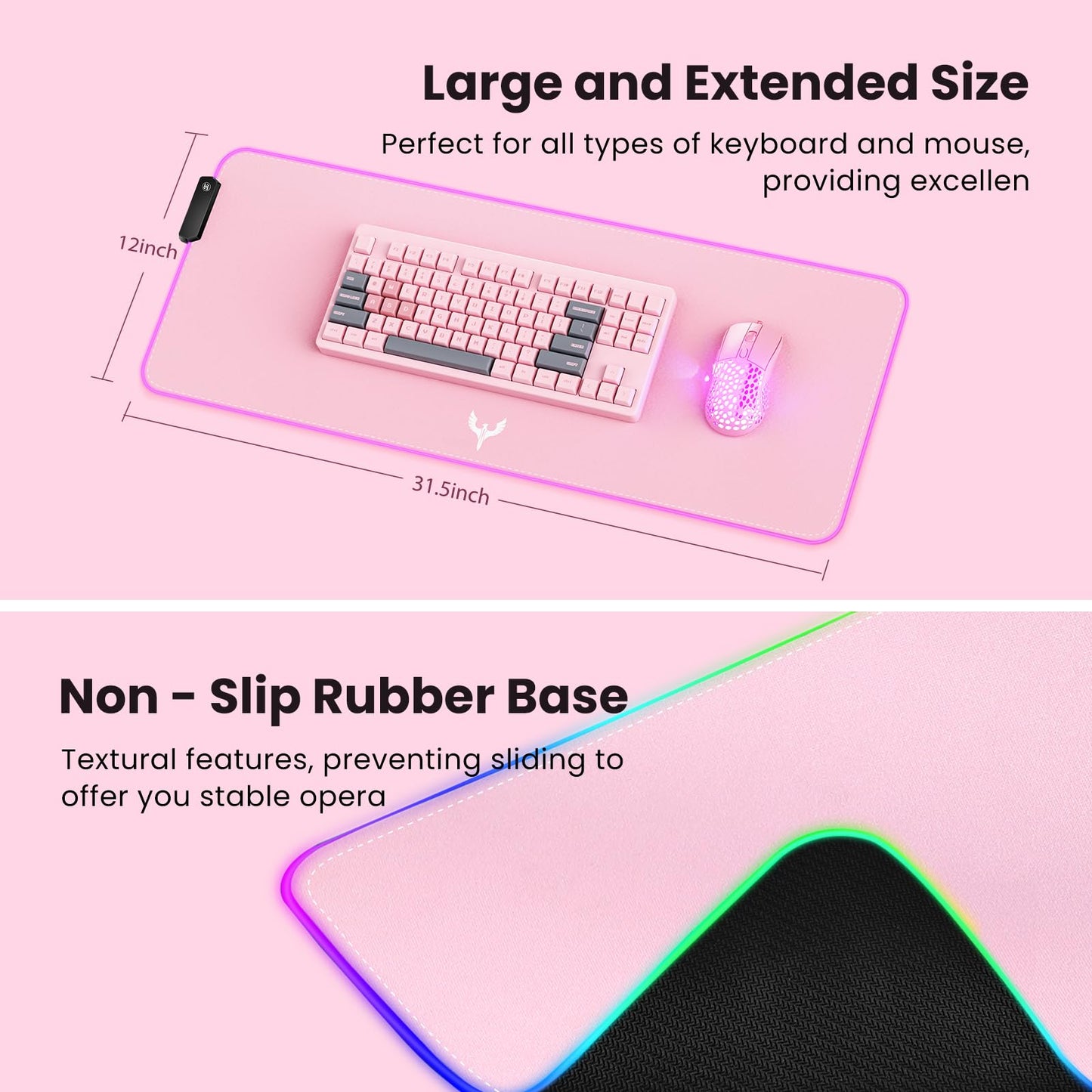 BladeHawks Extra Large RGB Gaming Mouse Pad-14 Light Modes, Extended Soft LED Mouse Pad, Anti-Slip Rubber Base, Computer Keyboard Mousepad Mat (31.5 x 12 Inch)