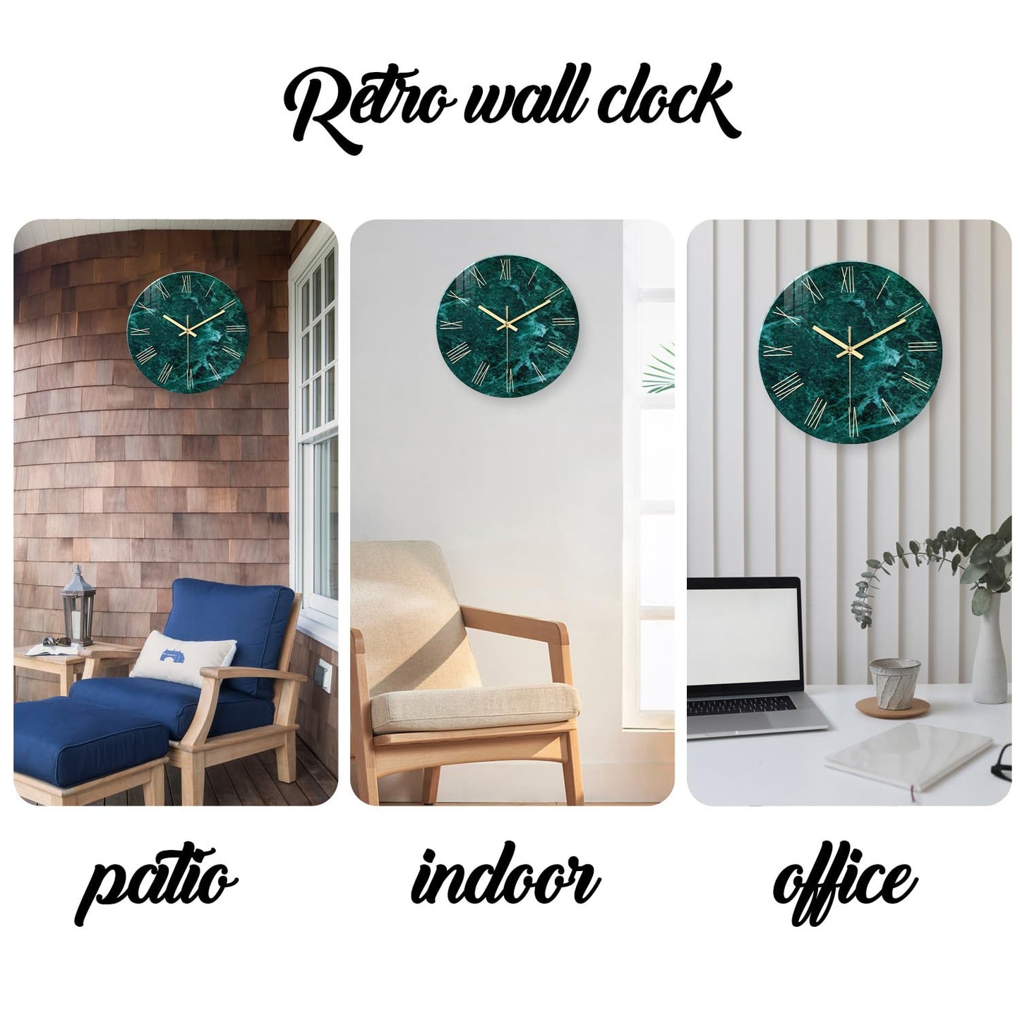White Marble Glass Wall Clocks Battery Operated 12 Inch Abstract Decorative Analog Wall Clocks for Living Room Bedroom Office Silent Wall Clock Modern