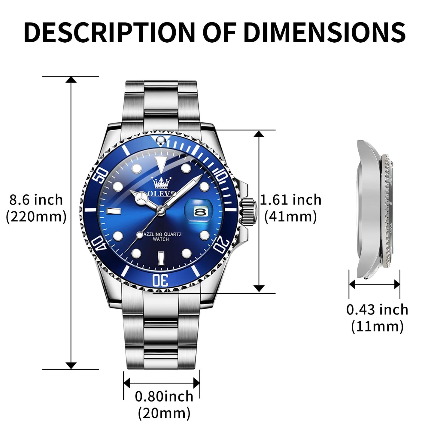 OLEVS Luxury Watches for Men Big Face Stainless Steel Business Dress Analog Quartz Watch with Day Waterproof Luminous Mens Wrist Watch