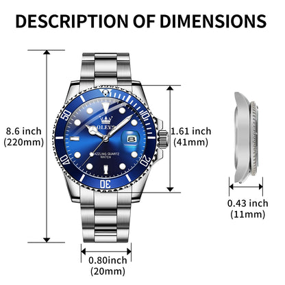 OLEVS Luxury Watches for Men Big Face Stainless Steel Business Dress Analog Quartz Watch with Day Waterproof Luminous Mens Wrist Watch