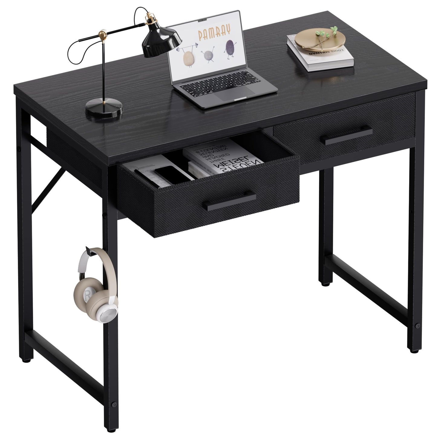 Pamray 32 Inch Small Computer Desk with 2 Drawers for Bedroom Study Writing Home Office Table for Small Spaces White