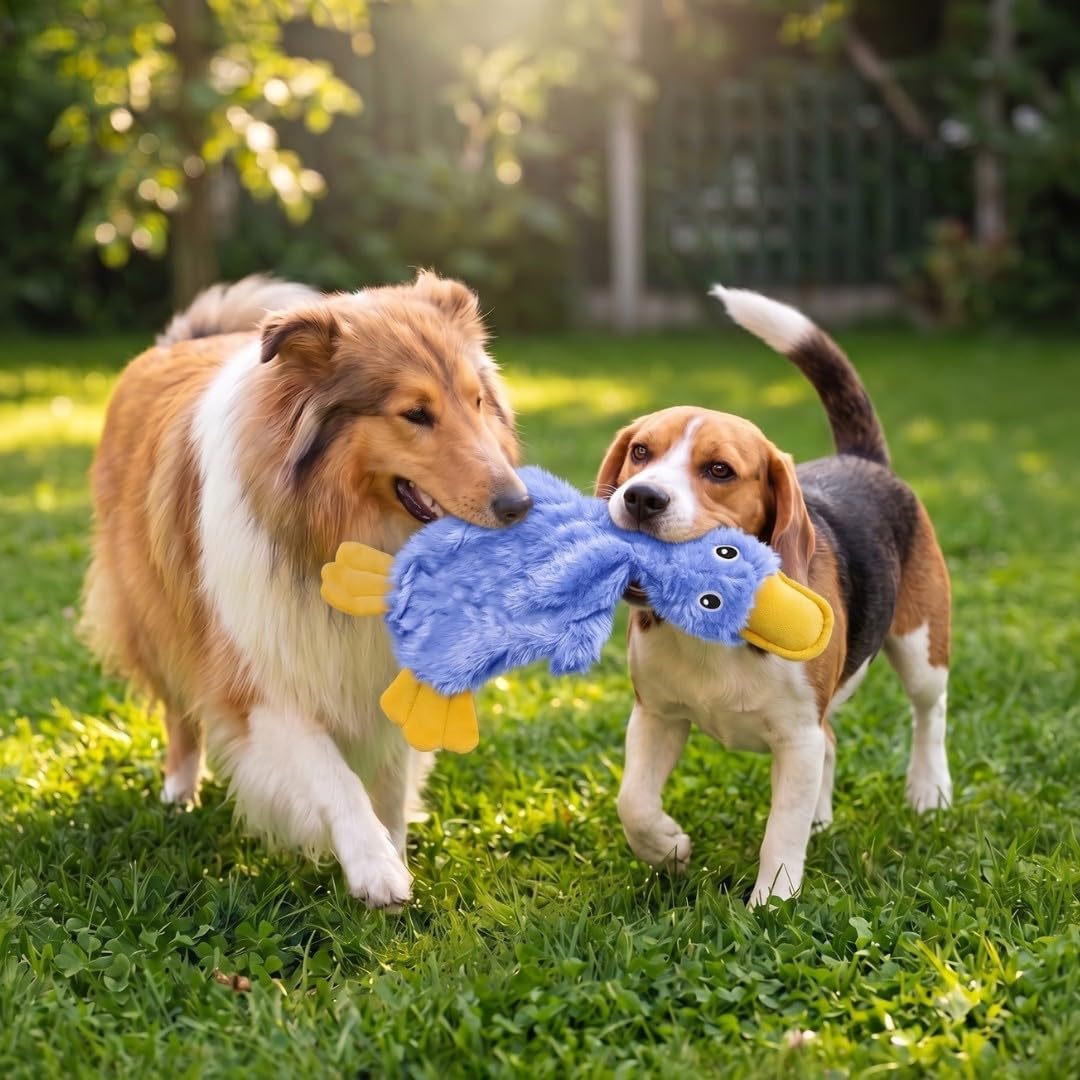 Best Pet Supplies Interactive Squeaky Dog Chew Toy, Ideal Dog Toys for Chewers, Small, Medium & Large Dogs, and Fetch Lovers - Crinkle Duck (Yellow), Large