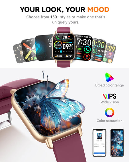 Smart Watches for Men Women, Fitness Tracker with Activity Counter/Sleep Monitor, IP68 Waterproof Smart Watch for Android iPhone iOS Compatible (Jet Black, 1.83)