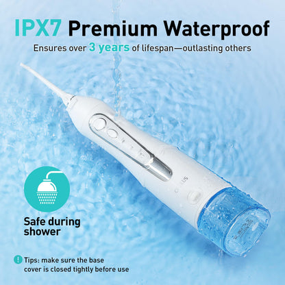 COSLUS ADA Accepted Water Dental Flosser Teeth Pick C20: Portable Cordless Oral Irrigator 300ML Rechargeable Travel Irrigation Cleaner IPX7 Waterproof Electric Flossing Machine, Professional Set Black