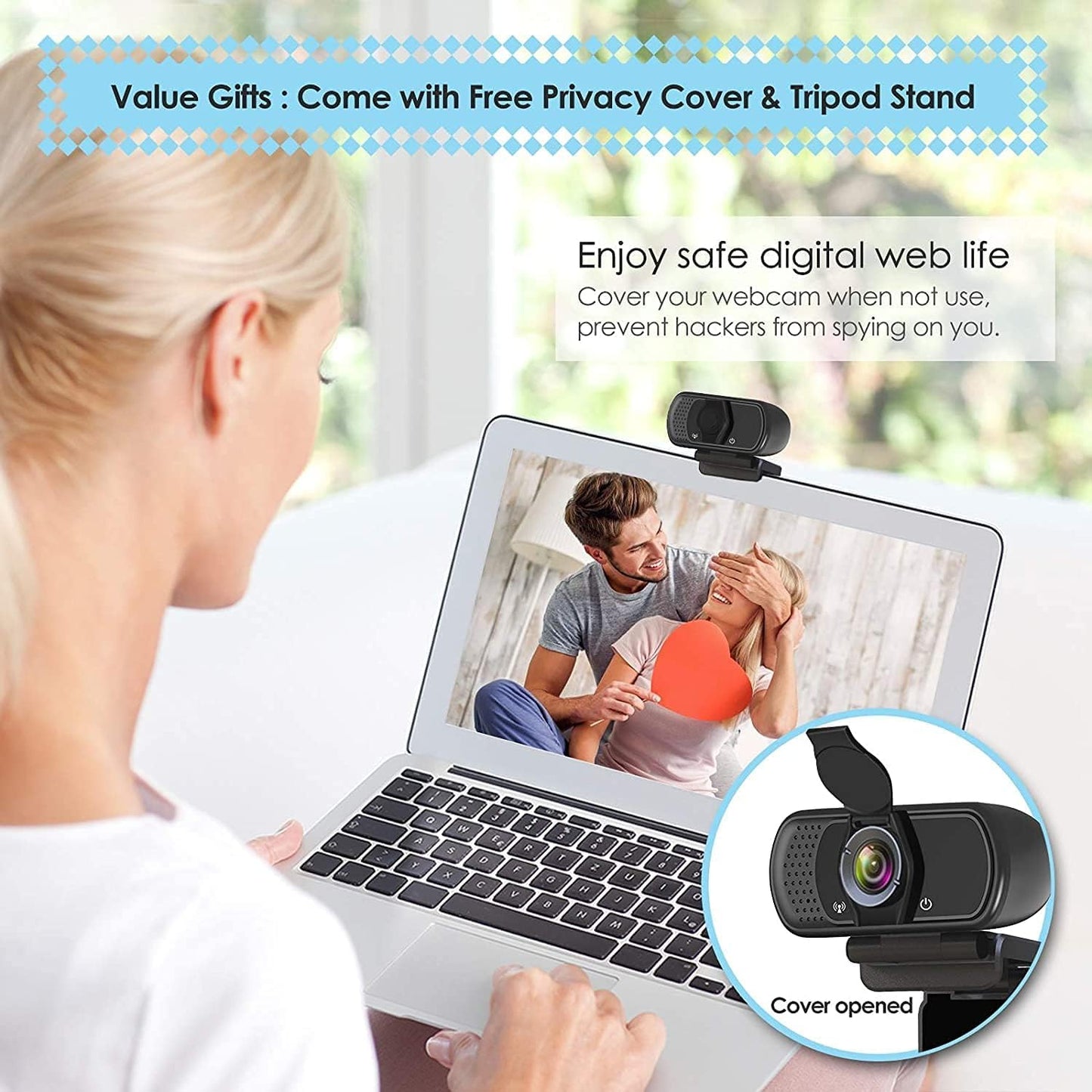 ToLuLu Streaming Webcam 2K 50FPS Web Cam, LED RGB Webcam with Microphone and Light, Autofocus Computer Camera with Cover and Tripod, Plug-Play USB Web cam for PC Desktop/MacBook Gaming Video Calling