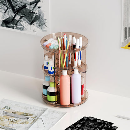 Rotating Makeup Organizer, DIY 8 Adjustable Layers Spinning Skincare Storage, Cosmetic Display Case with Brush Holder and Perfume Tray, Multi-Function Vanity Bathroom Countertop Organizer Black