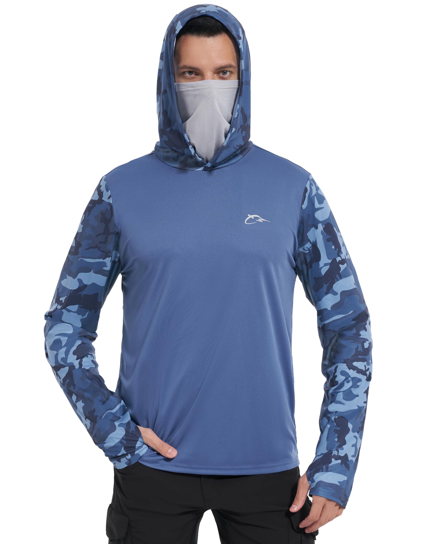 FISHEAL Men's Performance Fishing Hoodie Shirt - UPF 50+ UV Sun Protection Long Sleeve Shirts with Mesh Face Mask