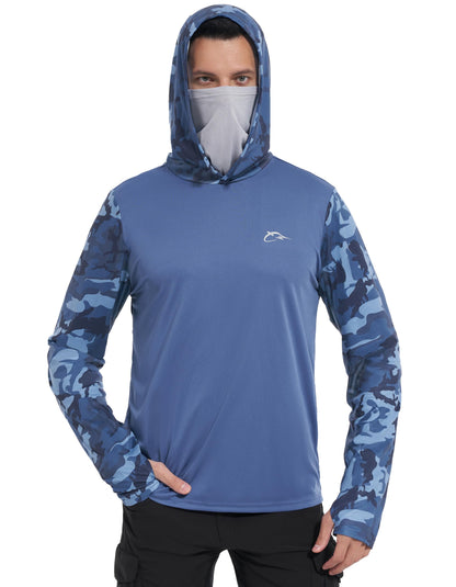 FISHEAL Men's Performance Fishing Hoodie Shirt - UPF 50+ UV Sun Protection Long Sleeve Shirts with Mesh Face Mask