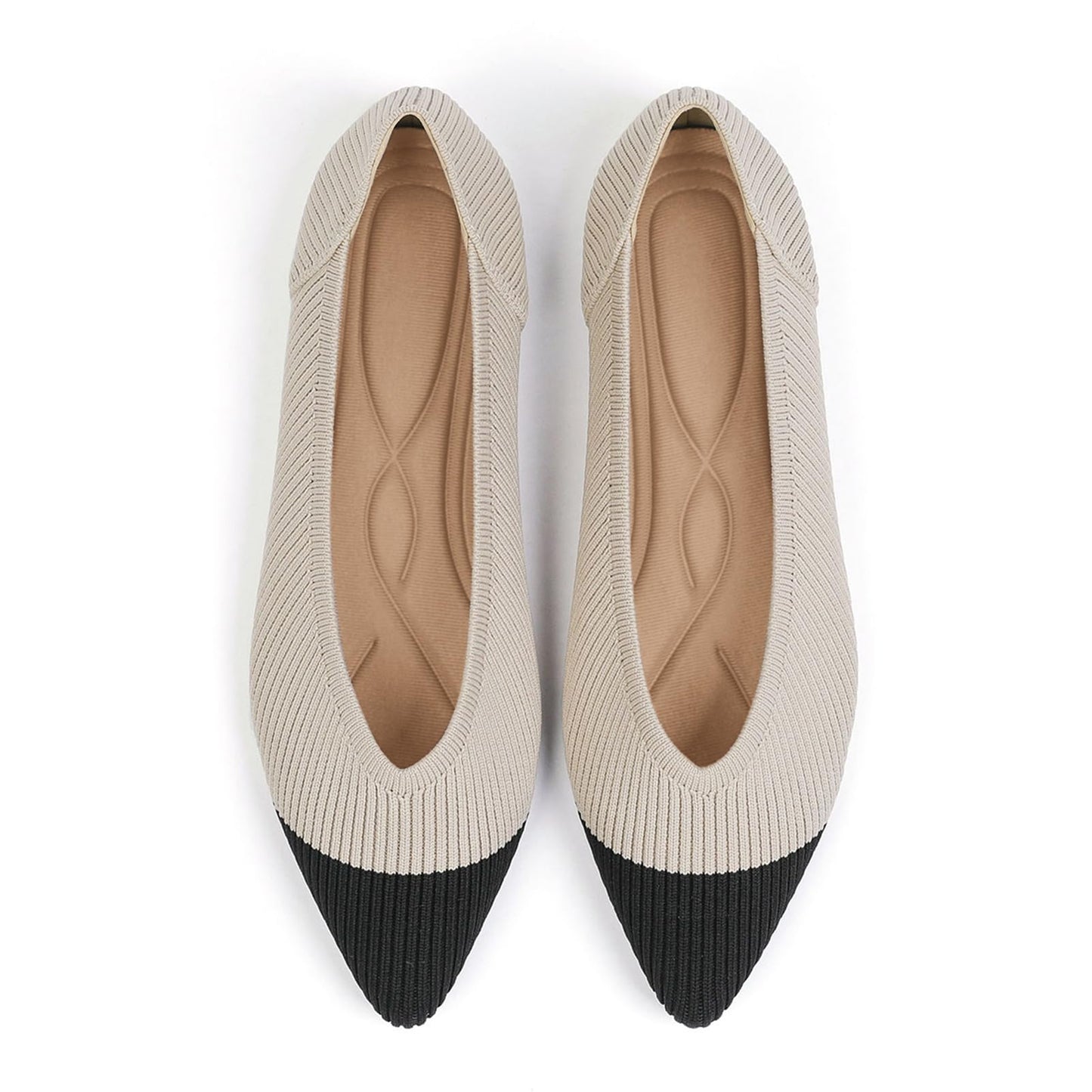 TINGRISE Women's Flats Shoes Pointed Toe Knit Ballet Comfortable Dressy Slip On Flat