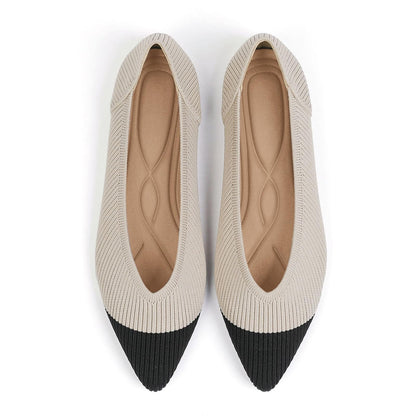 TINGRISE Women's Flats Shoes Pointed Toe Knit Ballet Comfortable Dressy Slip On Flat