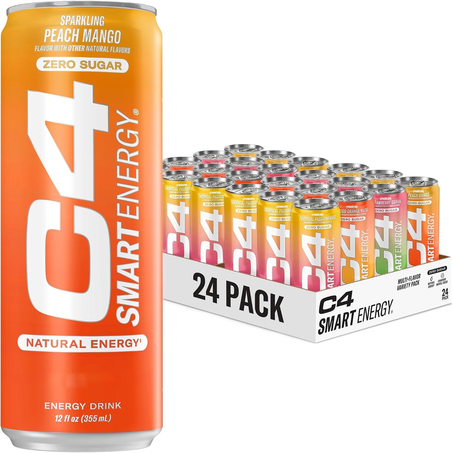 C4 Smart Energy Drinks Variety Pack, Sugar Free Performance Fuel & Nootropic Brain Booster, Coffee Substitute or Alternative, 4 Flavor Berry Breeze Variety (Pack of 24)