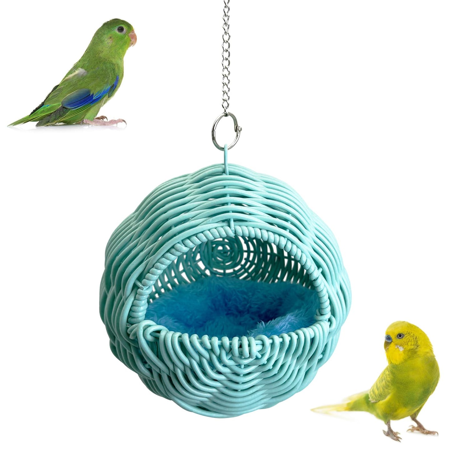 BNOSDM Rattan Bird Nest Parrot Nesting House Parakeet Nesting Soft Lovebird Warm Bed Sleeping for Parrots Bird Cage Accessories for Cockatiels Budgerigars Finches Canaries (Single-Hole Style)