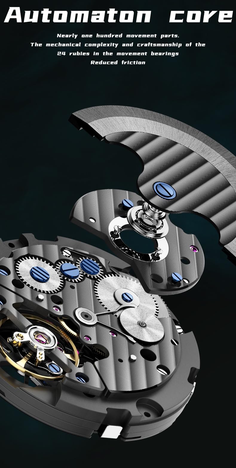 OLEVS Skeleton Men Watches Automatic Business Luxury Diamond Self Winding Watch for Men Stainless Steel Calendar Wrist Watch