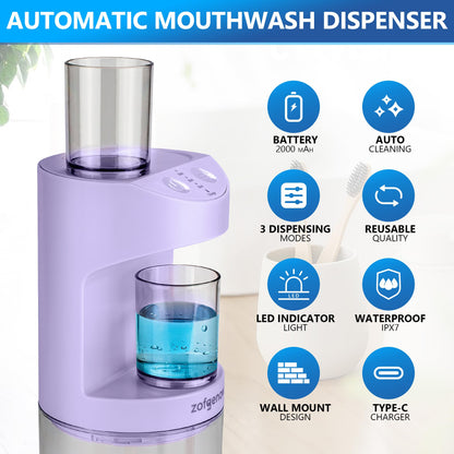 ZOFGENOW Automatic Mouthwash Dispenser for Bathroom,Bathroom Accessories 19.4 Fl Oz Dispensers with Magnetic Cups,Wall Mounted Dispenser,Suitable for All Age Groups,White
