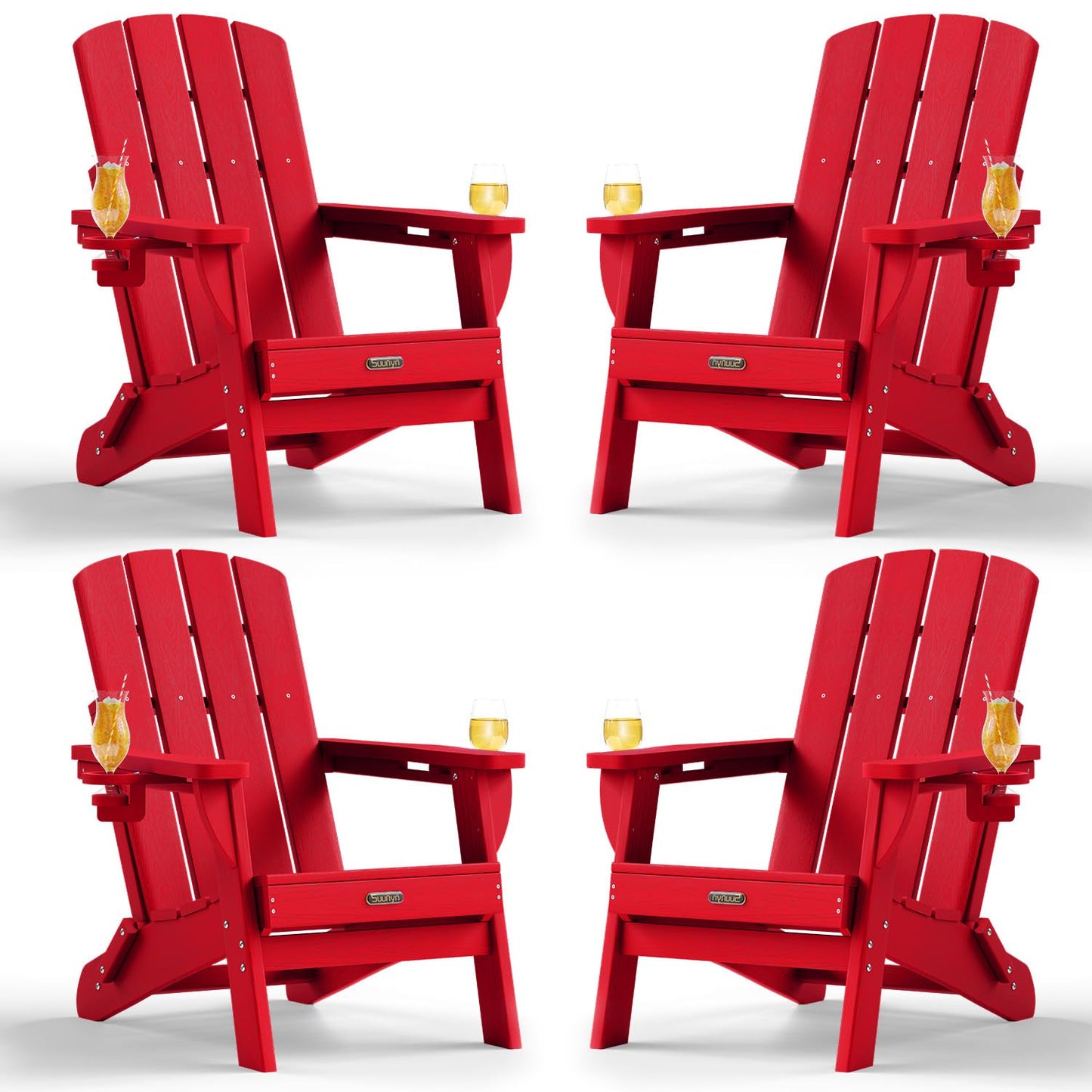 Folding Adirondack Chair, HDPE Adirondack Chairs with 2 Cup Holder, Plastic All-Weather Fire Pit Chairs, Outdoor Lawn Chair for Patio Garden (Grey)
