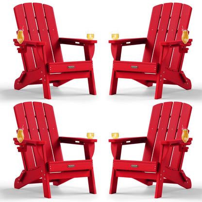 Folding Adirondack Chair, HDPE Adirondack Chairs with 2 Cup Holder, Plastic All-Weather Fire Pit Chairs, Outdoor Lawn Chair for Patio Garden (Grey)