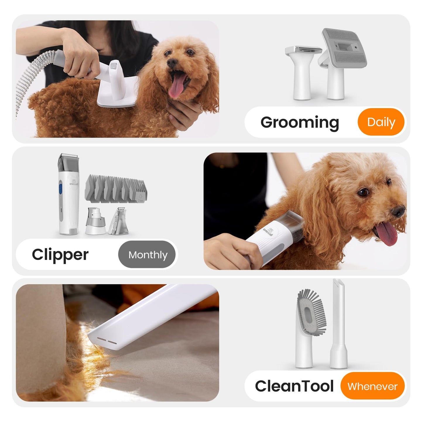 oneisall Dog Grooming Vacuum, Pet Grooming Vacuum with Clipper Nail Grinder, 1.5L Dust Cup Dog deshedding Brush with 7 Tools for Shedding Pet Hair, Home Cleaning(Blue)
