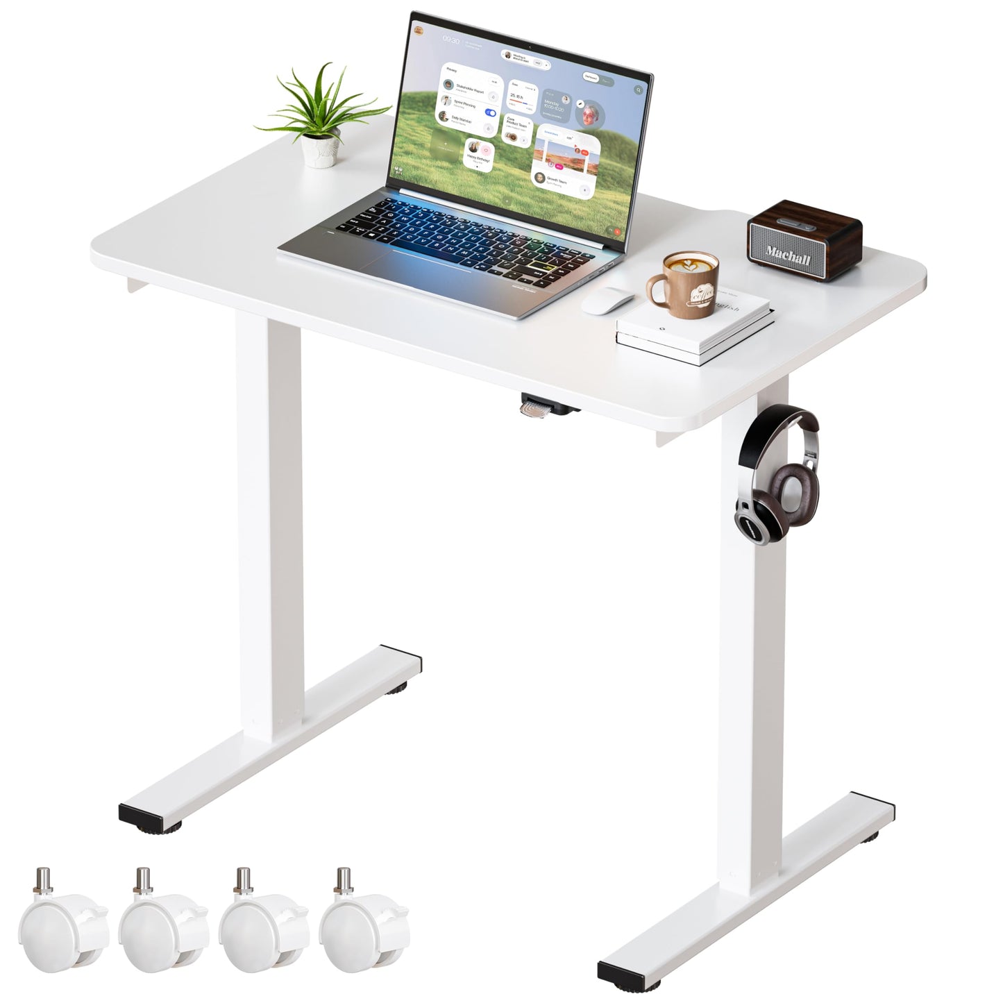 Okin Small Electric Standing Desk, 36" x 24" Whole Piece Height Adjustable Desk, Oak Sit to Stand Computer Workstation with Wheels for Home Office
