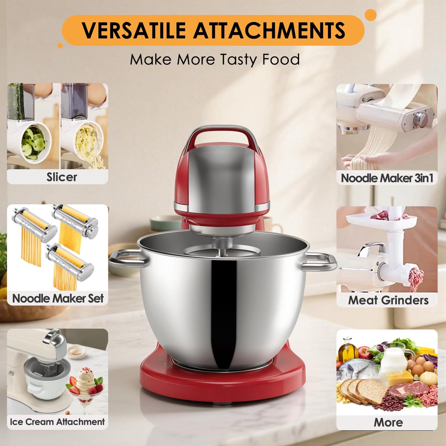 8.4QT Commercial Stand Mixer 800W with Aluminum Die Casting Meets the Standard of NSF/ANSI 8-2023, Mixers Kitchen Electric Stand Mixer with Stainless Steel 8L Bowl, Dough Hook, Whisk and Beater